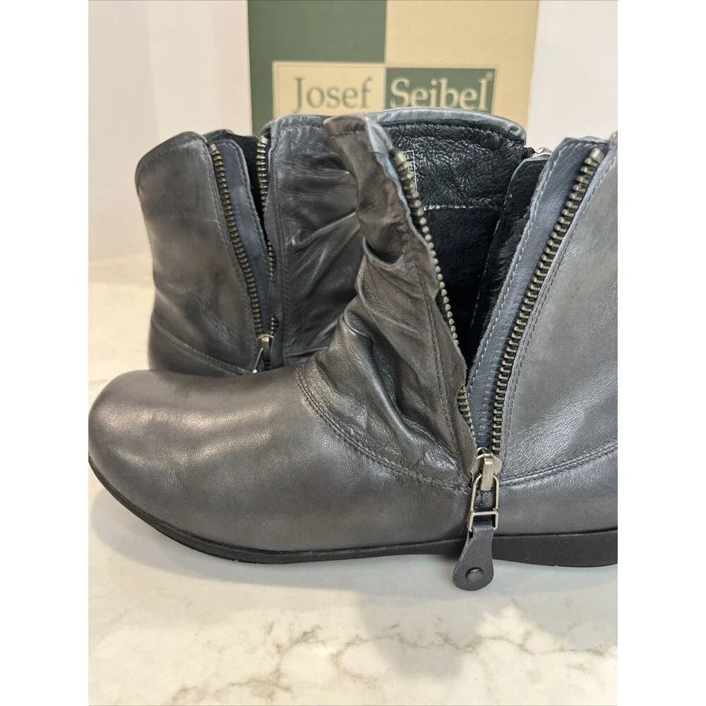 Josef‎ Seibel NEW Gray Leather Side Zip Ankle Boot Bootie EU 37 US 6-6.5 Comfort
